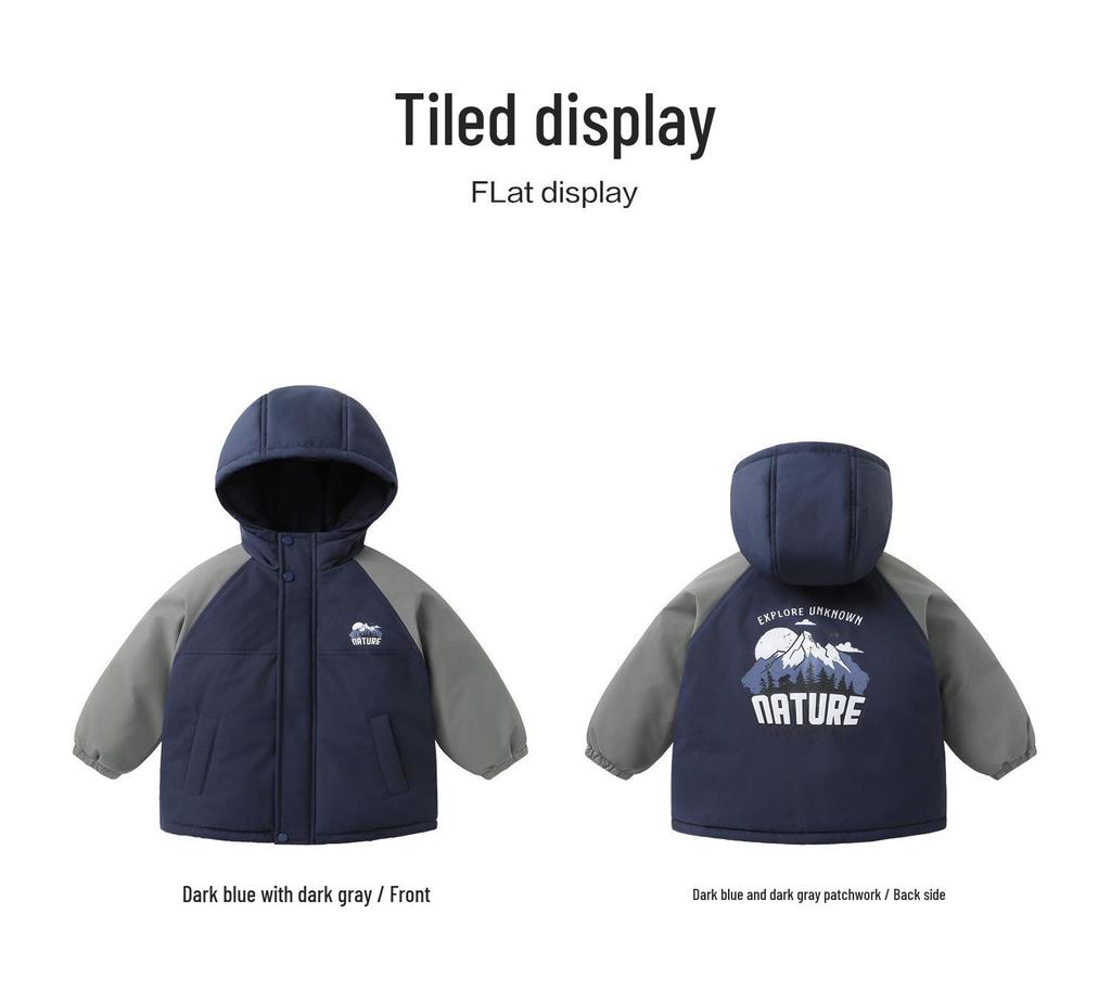 2025 New Boys' Thickened Hooded Cotton Jacket - European Winter Style with Contrasting Colors for Toddlers and Children