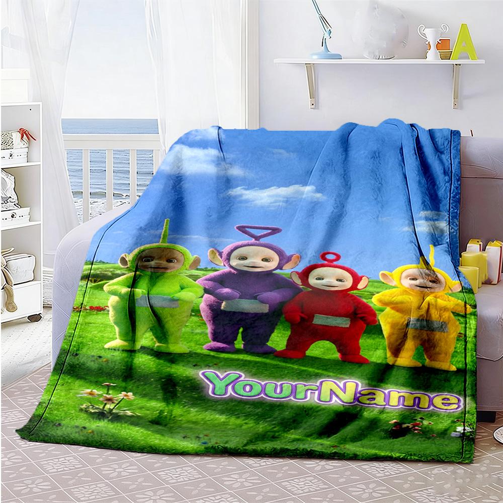 Teletubbies Customize Your Name Blanket Gift Customizable Blanket Soft & Cozy Great for Picnics Office Chair Seaside Nap Four Seasons Multipurpose