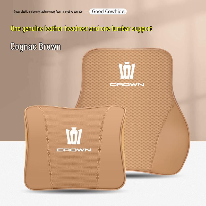 Genuine Leather Headrest & Lumbar Support for Toyota Crown Land Cruiser - Comfortable Neck Support & Decorative Accessory