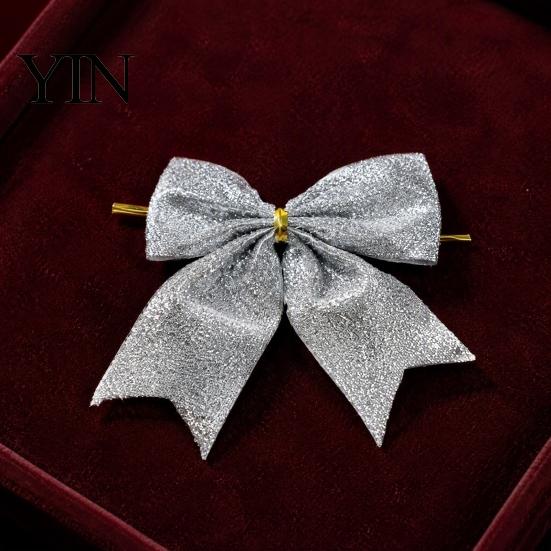Festival Atmosphere Hanging Decor Glitter Christmas Bow, Gold Sparkling Ribbon Ornament for Decorative Bows with Binding Structure Tree Wreath