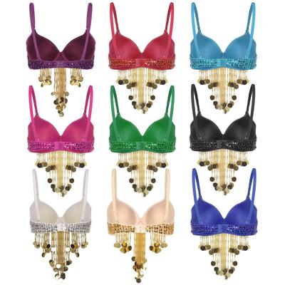 Vrouwen Glanzende Pailletten Kralen Kwastjes Buikdans Prestatie Kostuum Beugel BH