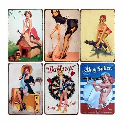 Sexy Girls Europe Beauties Poster Metal Iron Sign Art Paintings Bar Pub Garage Home Decoration Retro Tin Sign Craft Plate Plaque