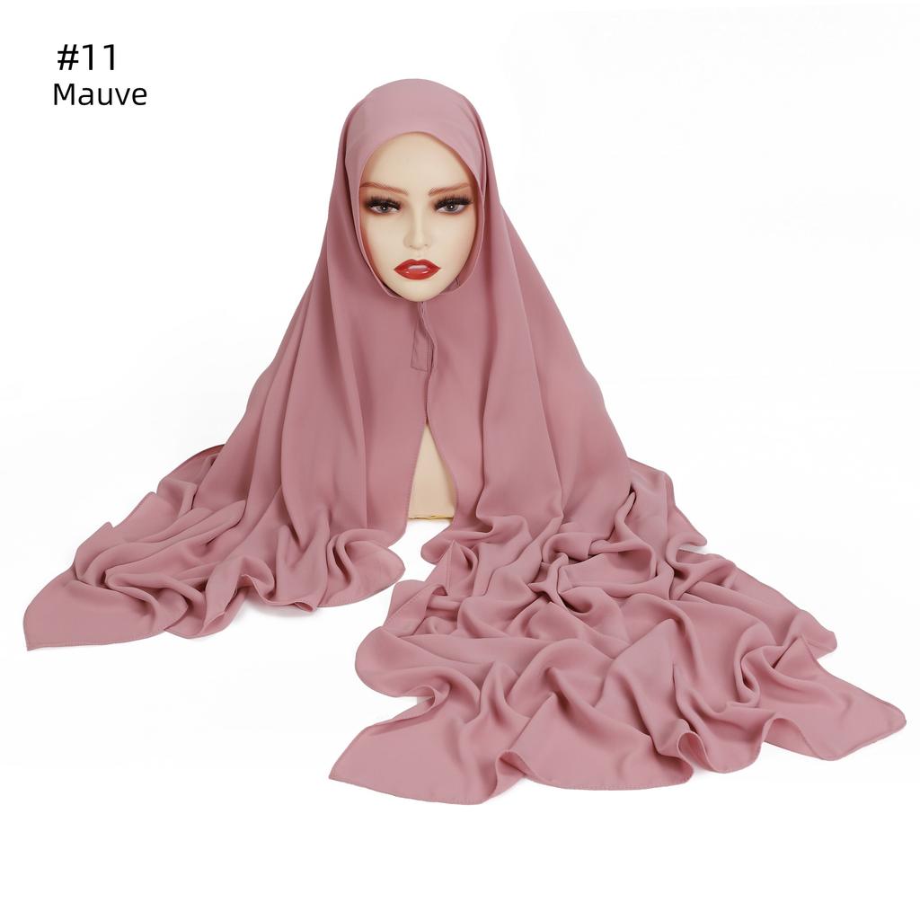 Premium Instant Chiffon Hijab With Built In Magnet Buckle Solid Color Woman Muslim Hijab Scarf Soft Islam Turban Headband Shawl