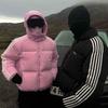 Unisex Streetwear Katoenen Pufferjas met Capuchon en 3D Letterprint Winter Warm Losse Pasvorm