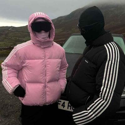 Unisex Streetwear Hooded Cotton Puffer Jacket With 3D Letter Print Winter Warm Loose Fit