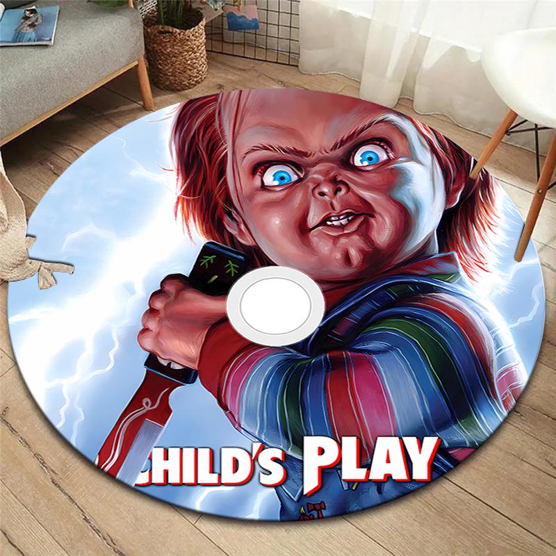 Alfombra Redonda Chucky, Alfombra para Sala de Estar, Dormitorio, Sofá, Sala de Juegos, Decoración, Alfombrilla Antideslizante para el Suelo