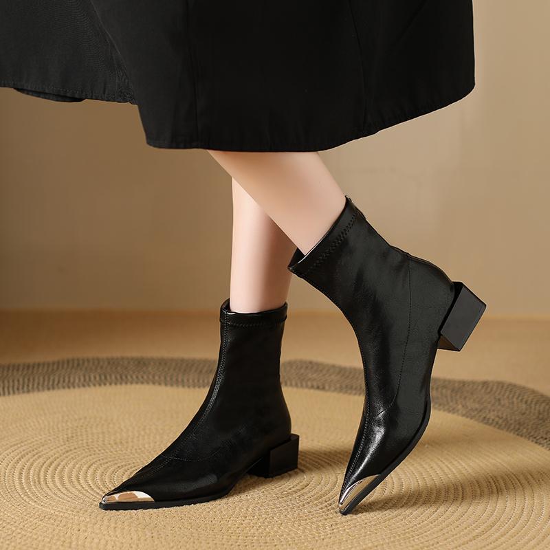 Vintage Thick Heels Women Short Plush Ankle Boots Autumn Winter Metal Pointed Toe Stripper Party Short Booties  De Mujer