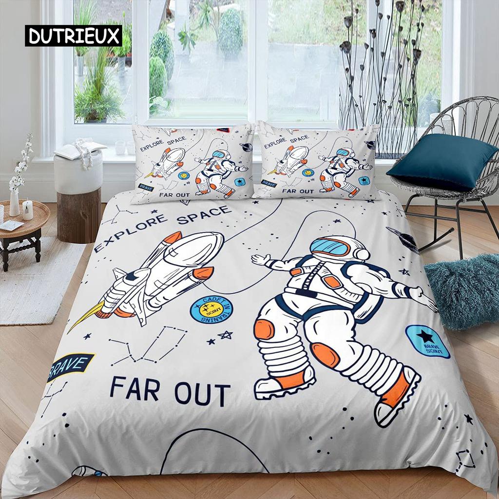 Astronaut Duvet Cover Set Astronaut Playing Guitar Bedding Set Teen Boys Kids Galaxy Stars Outer Space Polyester Comforter Cover