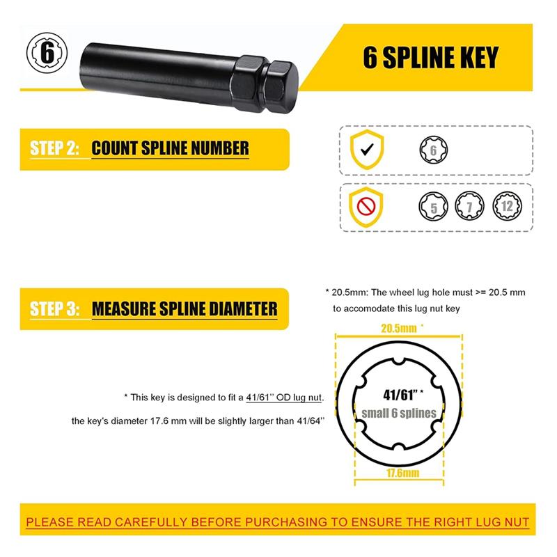 AD23-7 Spline Lug Nut Key 6 Spline Lug Nut Socket Removal Tool, 2 PCS Dual Hex Drive Aftermarket Wheel Lock Key Replacement