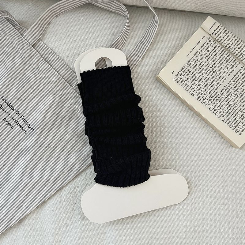 

Sock Covers, Solid Color, Double Needle Knitting, Thick Thread, Vertical Strips, Boot Covers, Preppy Style, Girl Tide, Piles Of Flow One size fits all чорний