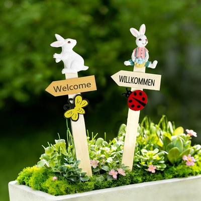 New Wooden Easter Welcome Standing Sign Cartoon Bunny DY Garden Landscape Decoration Resin Stakes Lawn Ornament Party Decoration