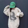 Retro Unisex Distressed Graffiti Print Loose Round Neck Sweatshirt