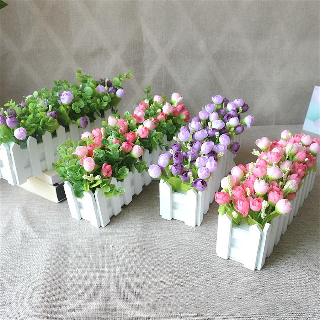 Kunstige blomsterplanter Gjerde Blomsterpotte Plantebeholder Plantekasse Blandet farge for Kontor Midtstykke Arrangement