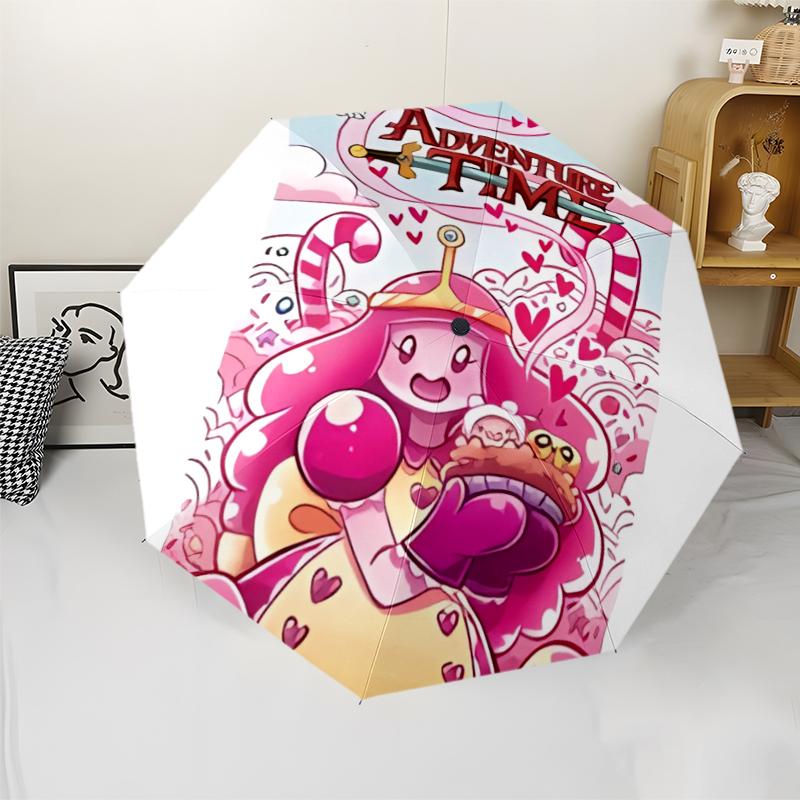 Adventure Time Print Automatic Umbrella, 8 Rib Iron Frame, Plastic Handle, Suitable for Outdoor Travel &Daily , Ideal Gift