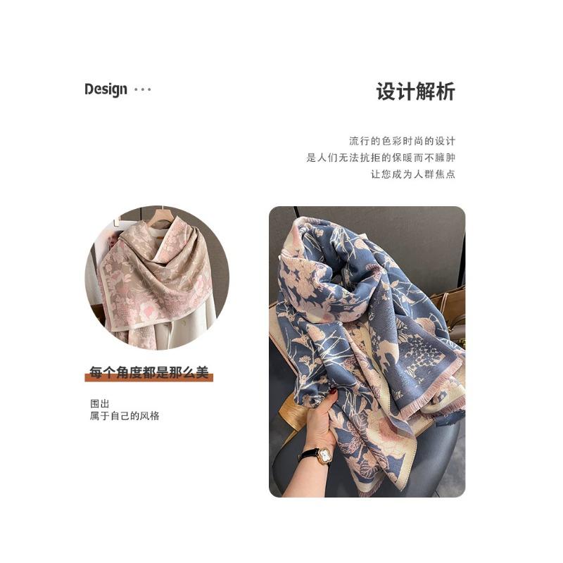 Women S Floral Pattern Faux Cashmere Scarf Winter Warm Fashionable Shawl