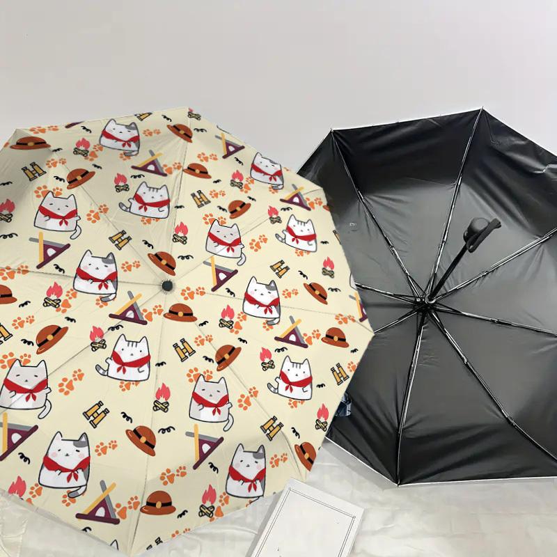 1pc cat campfire Pattern Umbrella Design Automatic Opening and Closing Umbrella, High-quality Travel Umbrella, Lightweight and Portable, -89