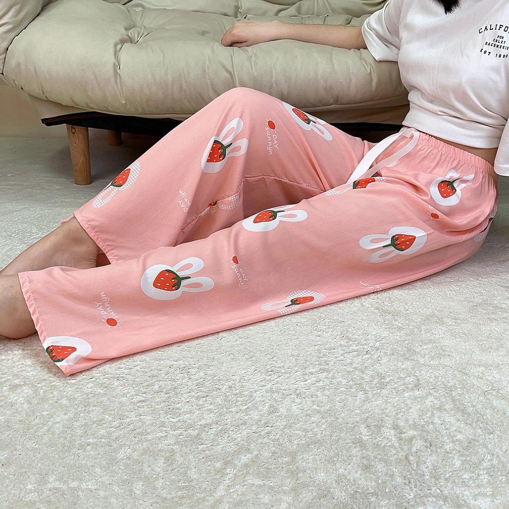 Summer Thin Cotton Rayon Ultra-Light Puff Wide Leg Ankle Pants for Women  Home Pants Plus Size Artificial Cotton Pants