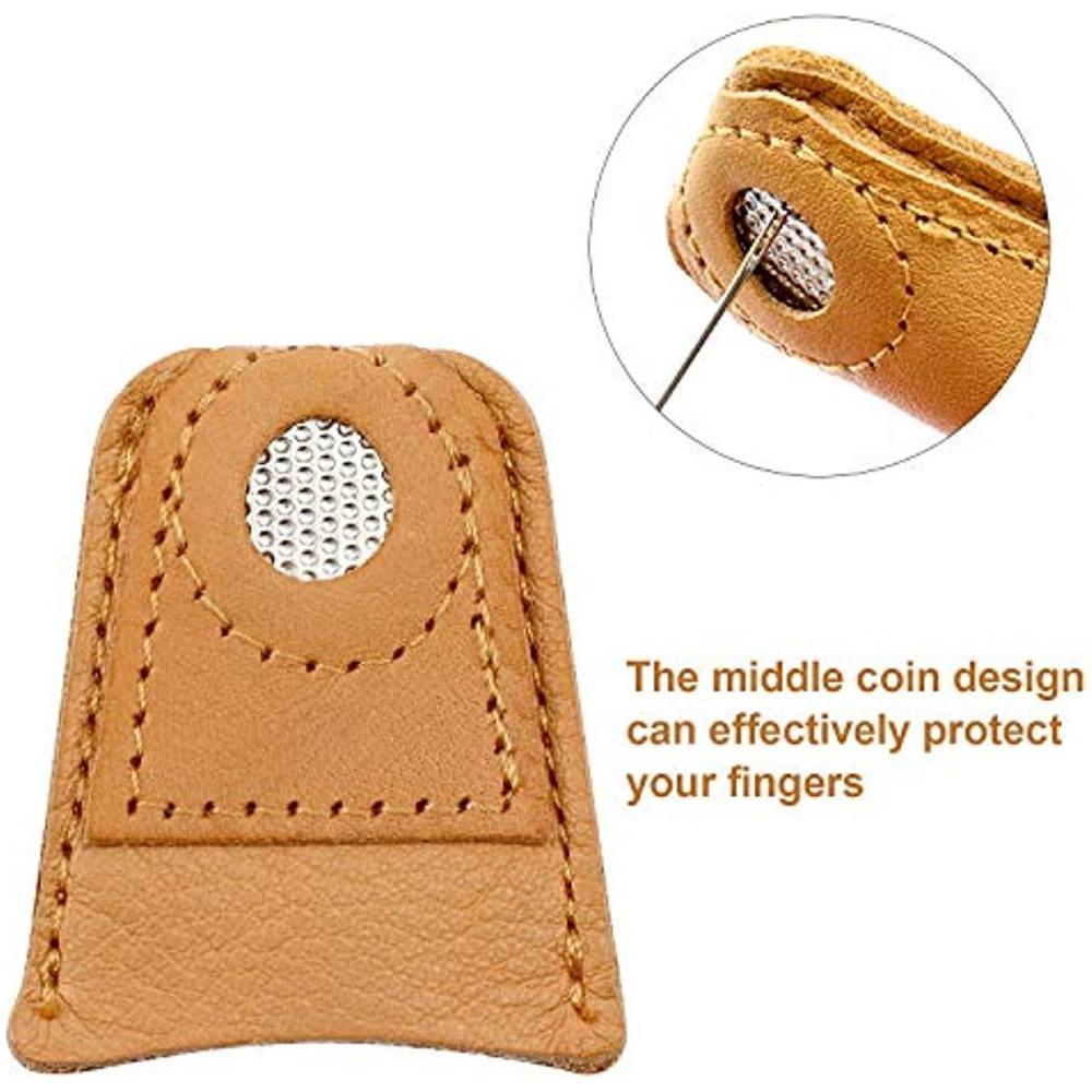 2Pcs Leather Coin Thimble Soft Artificial Sheepskin Needlework Finger Cover Tip Quilting Thimble Sleeve Handmade Sewing Tools