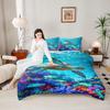 Duvet Cover Bedding Set with 2 Pillow Shams - Sea Turtle Swimming Blue Sun Rays Coral Reef Anime Style for Kids Boys Girls Room