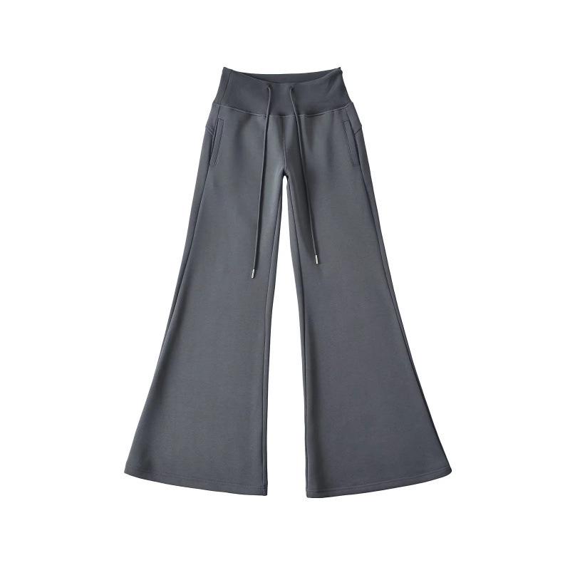 Women's Cotton Flannel Flare Sweatpants - Thickened, Floor-Length, Mid-Low Elastic Waist, Versatile for Autumn and Winter