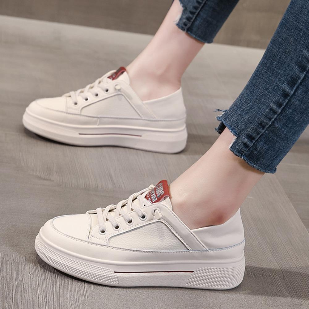 Damen Freizeitschuhe Leder Weiße Schuhe Damen 2025 Neu Atmungsaktive Studenten Board Schuhe Damen Sneaker Weiß
