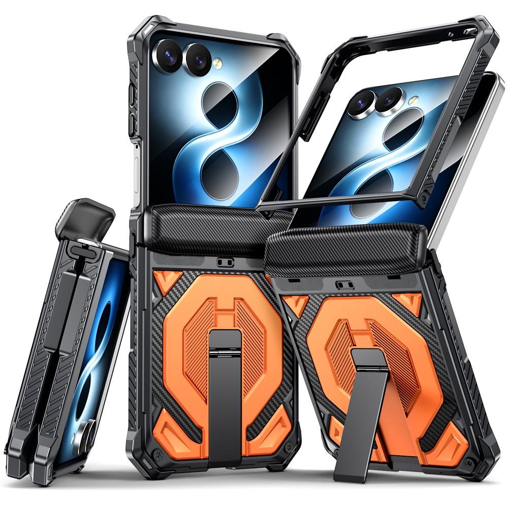 Samsung Galaxy Z Flip 8 Armor Hoesje met Standaard en Scharnierbescherming voor MagSafe, Oranje