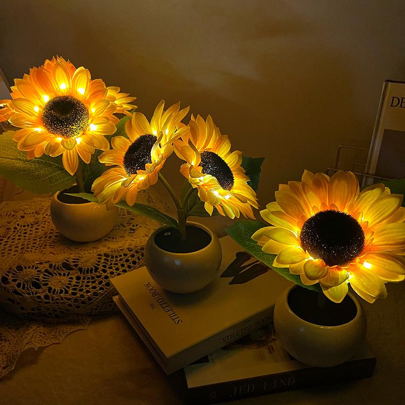 LED Sunflower Bedside Night Light: Indoor Touch-Charging Simulation Bouquet for a Warm Atmosphere