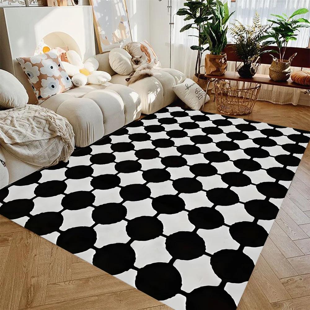 Black and White Checkered Pattern Printed Floor Mat Durable and Beautiful Suitable for Kitchen, Living Room, and Home Decor