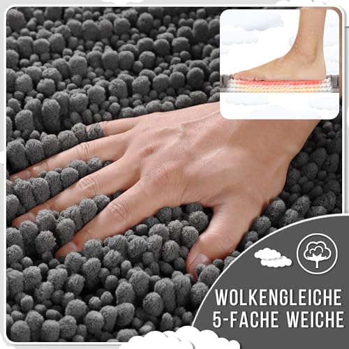 Yimobra Chenille Bathroom Rug - Non Slip Absorbent Microfiber Bath Mat 92x61cm Dark Grey