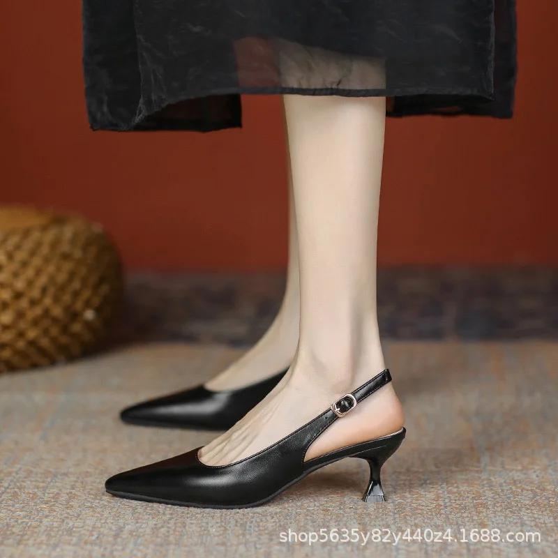 2025 New Women's Sandals Pointed Toe Slingbacks Pumps Wedding Shoes Low Heels Dress Shoes Slip On Black Women Shoes