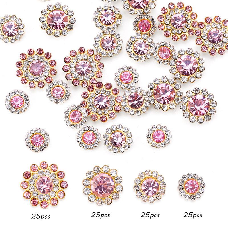 Størrelse Dobbelt Lag Blomst Blandet 100 stk Fargerik Solsikke Skive Bor Spenne Krystall Håndsøm Bor DIY Smykketilbehør Rhinestone Sy på Perler