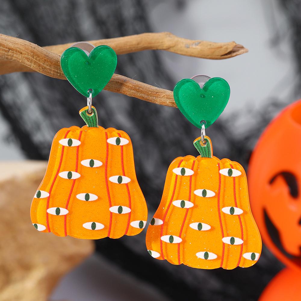 European & American Halloween Acrylic Pumpkin & Ghost Earrings - Exaggerated Cartoon Accessories for Women