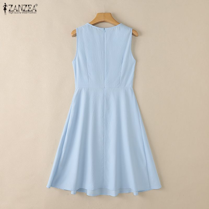 ZANZEA Abito estivo casual senza maniche con scollo rotondo da donna