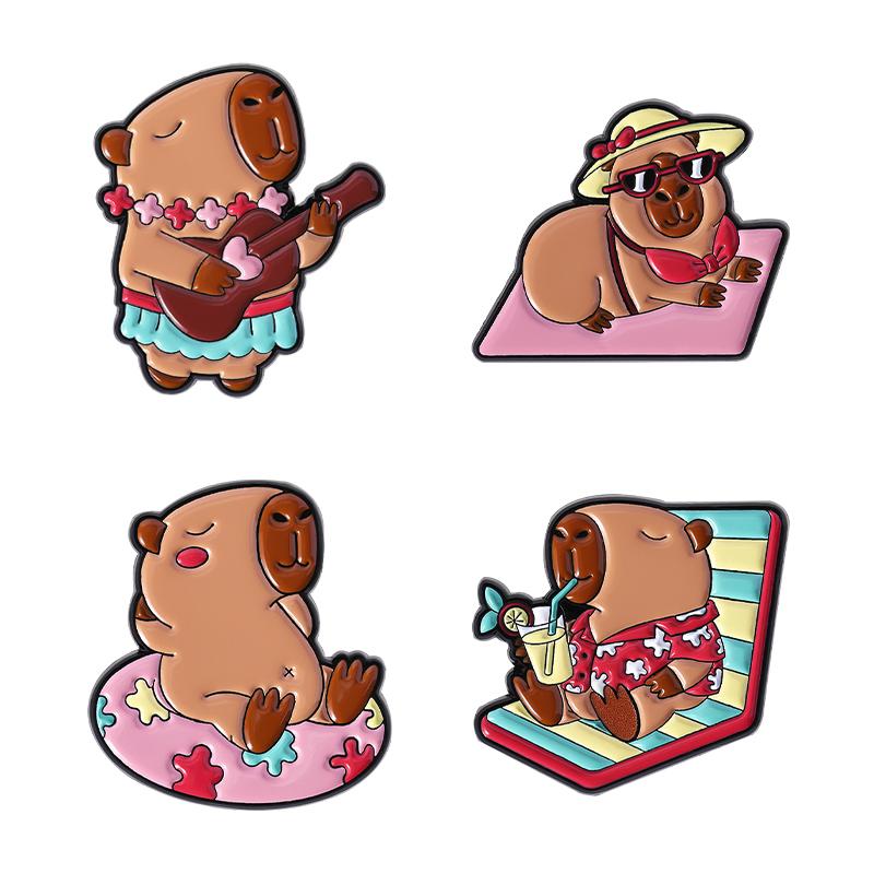 Capybara Vacation Enamel Pins Custom Seaside Beach Brooches Lapel Badges Clothes Animal Jewelry Gift for Kids Friends