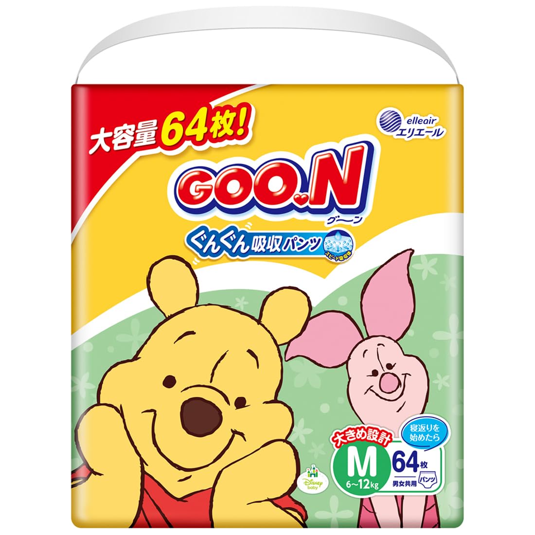 

Size Super Absorbent Pants Diapers 64 pieces [Pants M] Goo.N (6-12kg) (Disney Design) білий