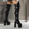 Fashion New Belt Buckle Cross Strap Elegant Black Over The Knee Boots Hot Girl Sexy Punk Style Pole Dance Fashion High Heels Shose 35-44