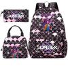 KPOP Nylon 3 Piece Set School Backpack for Students with Cartoon Print Air Cushion Design