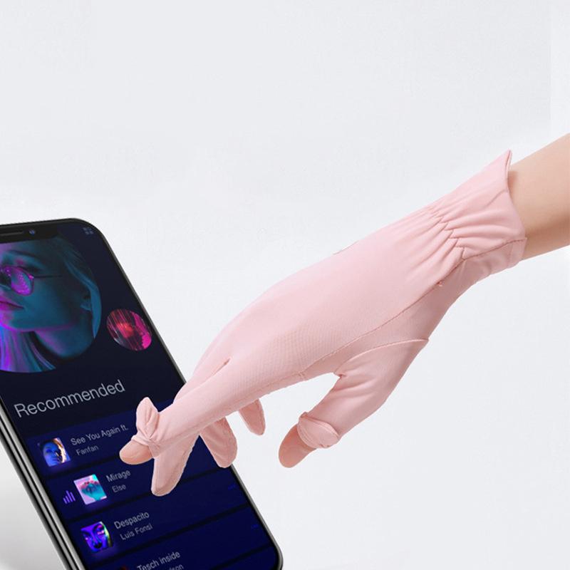 Sommer-Sonnenschutzhandschuhe für Damen, dünne Eisseide, UV-Schutz, modisch, zum Radfahren, Fahren, Laufen, Fäustlinge, Taufinger-Touchscreen-Handschuhe, rutschfeste Handschuhe