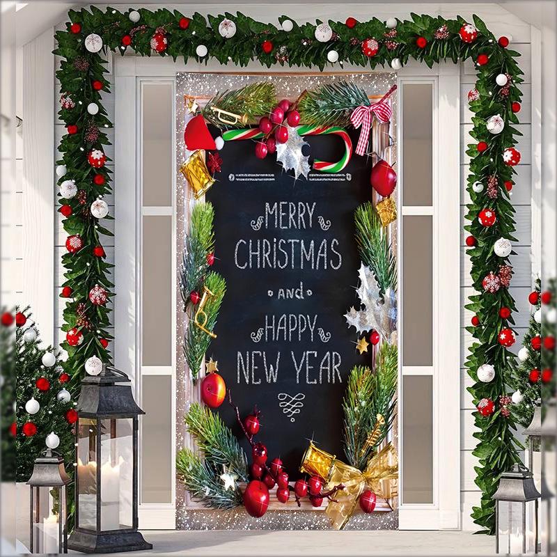 Stretch Fabric Christmas Door Tapestry - Santa Claus Gift Background for Holiday Parties