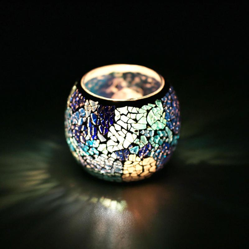 Mosaic Glass Candlestick Wishing Candle Tea Light Holder Dinner Wedding Tabletop Decoration