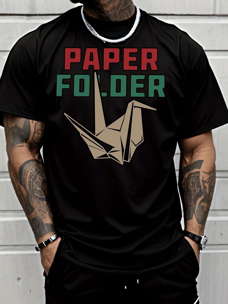 Unisex Summer Cotton Short Sleeve T Shirt Paper Folder Origami Crane Print Crew Neck Casual Loose Art Street Fashion Male Tee