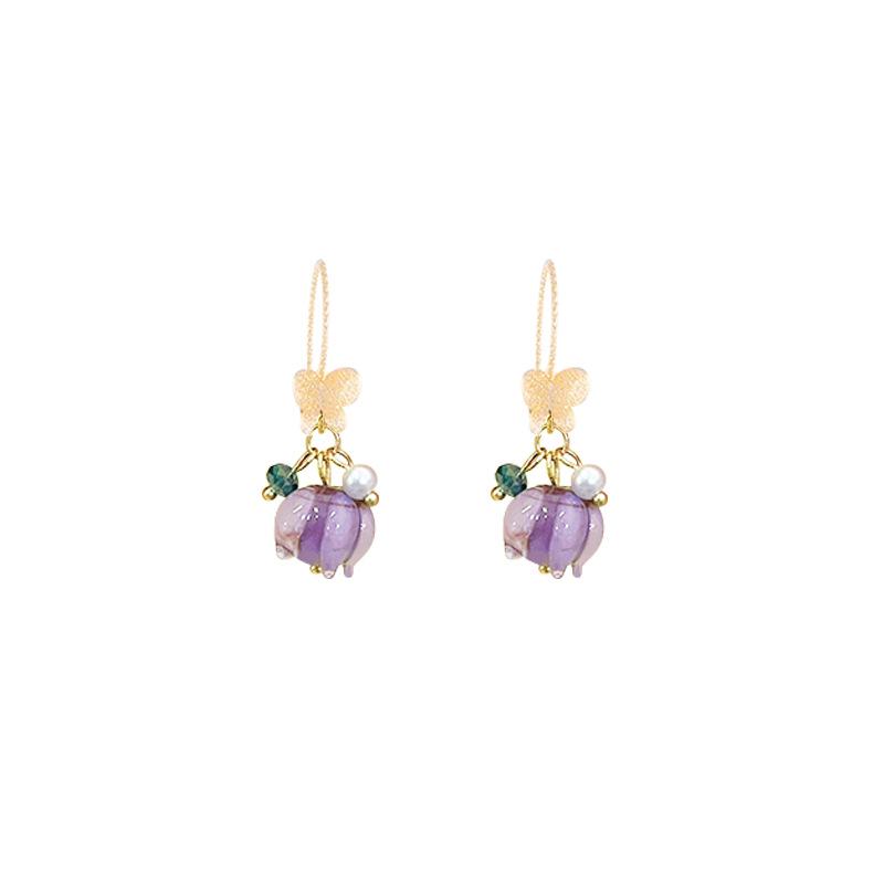 Purple Glazed Flower Ear Hooks: New 2023 Elegant & Versatile Sweet Temperament Stud Earrings.