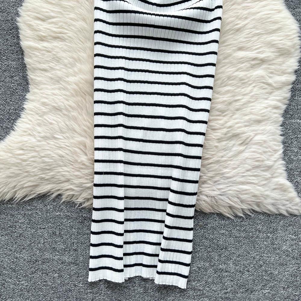 Summer Women Sexy Strapless Striped Knitted Sweater Office Work Sheath Dresses