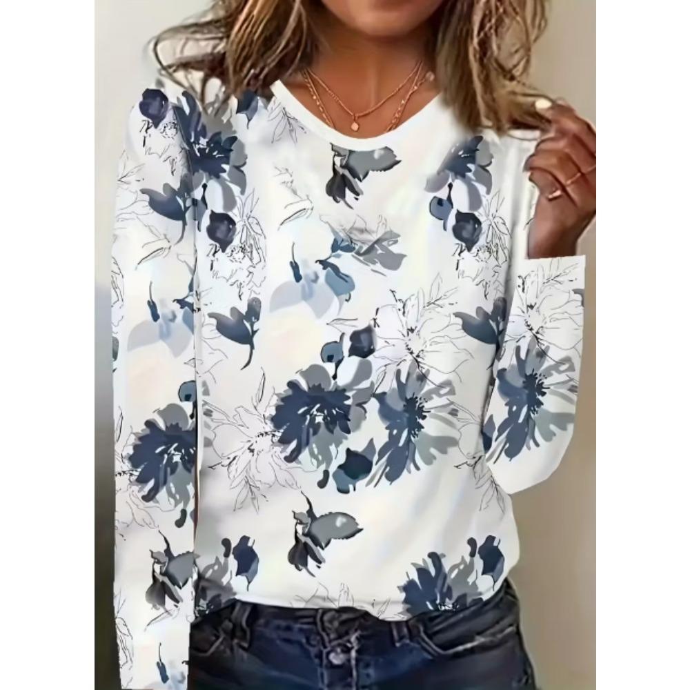 Women's T-Shirt Casual Long Sleeve Stripe Pattern Print Crew Neck Female Oversized Clothing Outdoor Vintage T Shirts