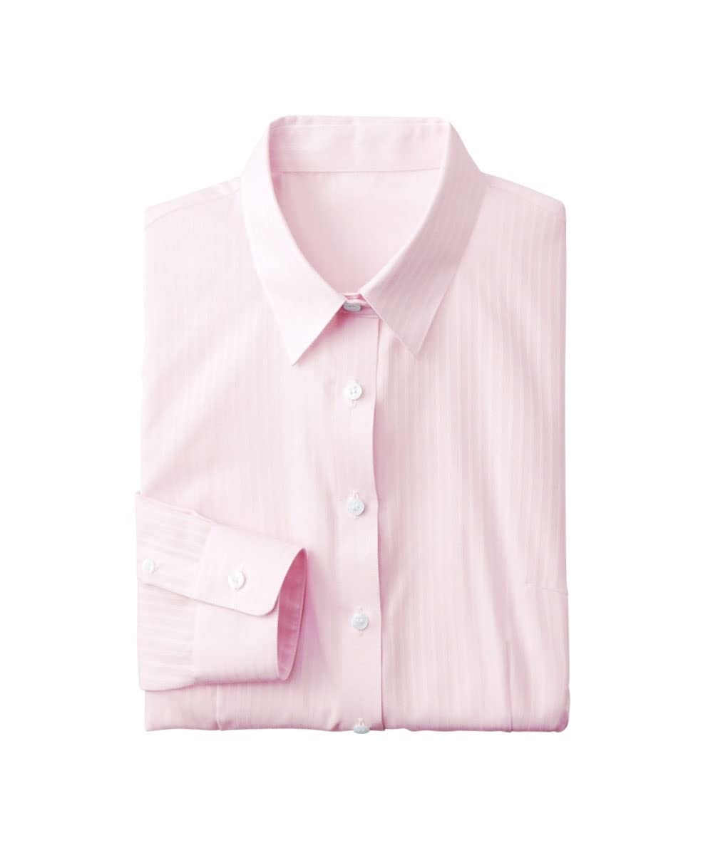 

Nissen Shirt/Blouse, Shape-Retaining Dobby Weave Regular Collar Shirt (Loose Bust), Pink, Size M