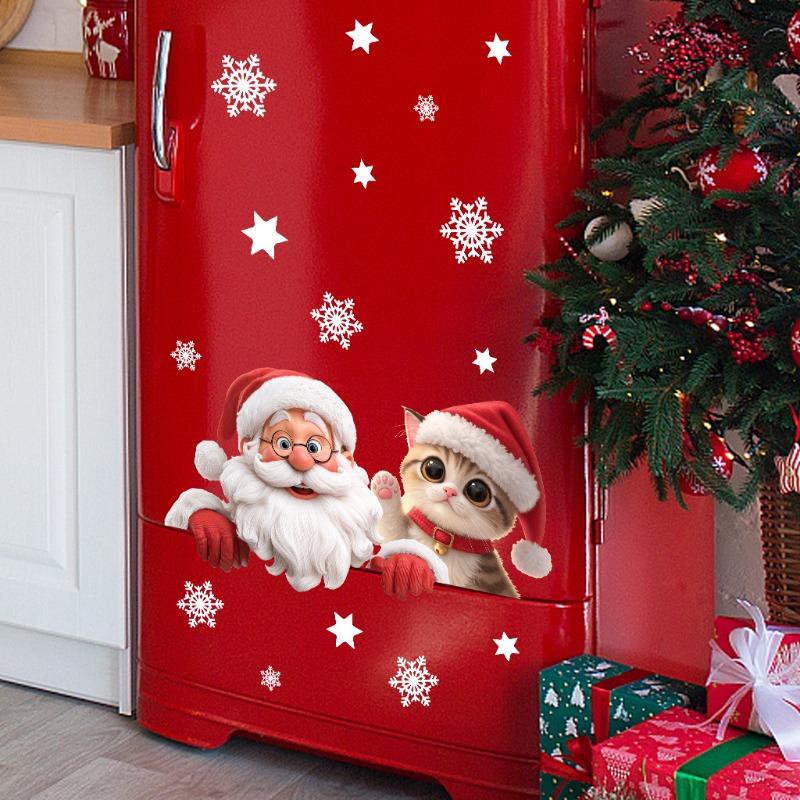 2026 Cartoon Cute Santa Snowflake Window Sticker Self-adhesive Wall Sticker Double-sided Visual Glass Decorative Sticker