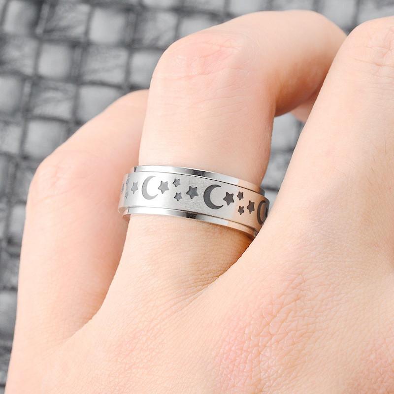 Copper Color Spinning Anxiety Rings for Men Women Star Moon Relaxing Ring 2025 Stainless Steel Anti Stress Rings Knuckle Zircon