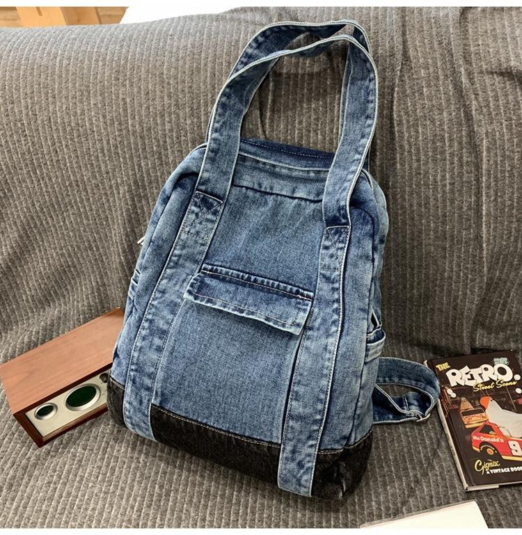 Schoolbag new street trend retro denim backpack lazy style shopping light shoulder cross tote bag