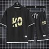 Men's Sets Waffle Summer Casual T Shirt + Shorts Suit Basketball Tracksuit Letter Print Solid Color Tracksuit Loose Suit