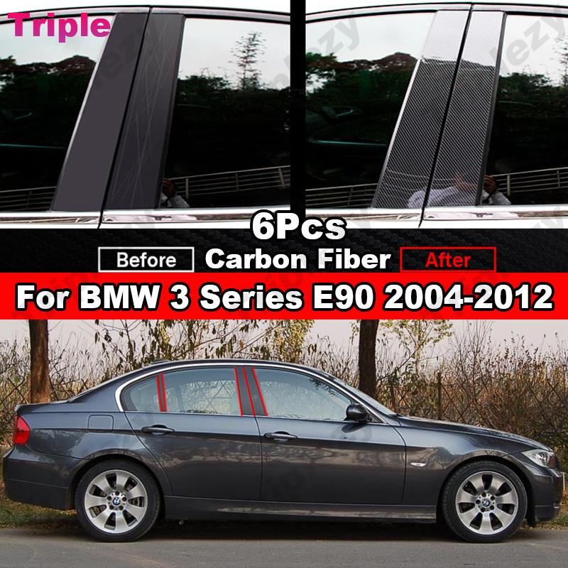 Glossy Piano Black Car Door Center Column Window Middle B C Pillars Post Cover Trim Mirror Effect For BMW 3 Series E90 2004-2012